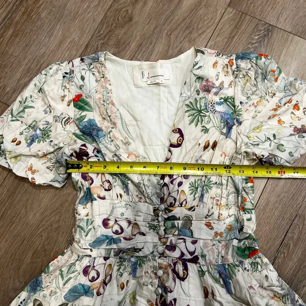 ANTHROPOLOGIE Women's The Katerina V-Neck Button-Front Dress Size M In Neutral - Picture 8 of 11